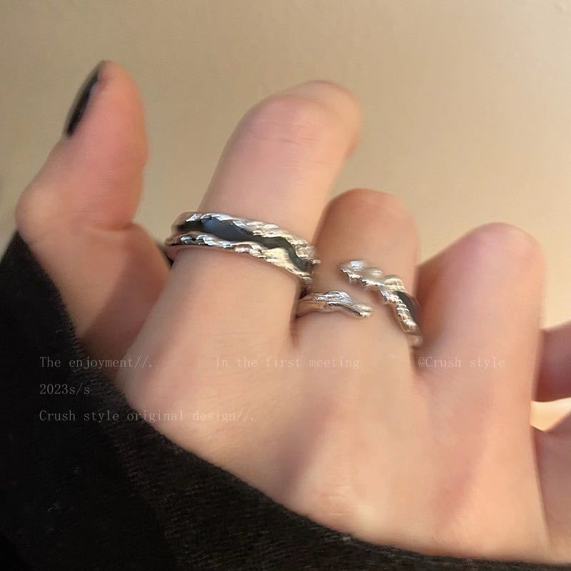 Black Drip Glazed Open Female Summer Niche Rings
