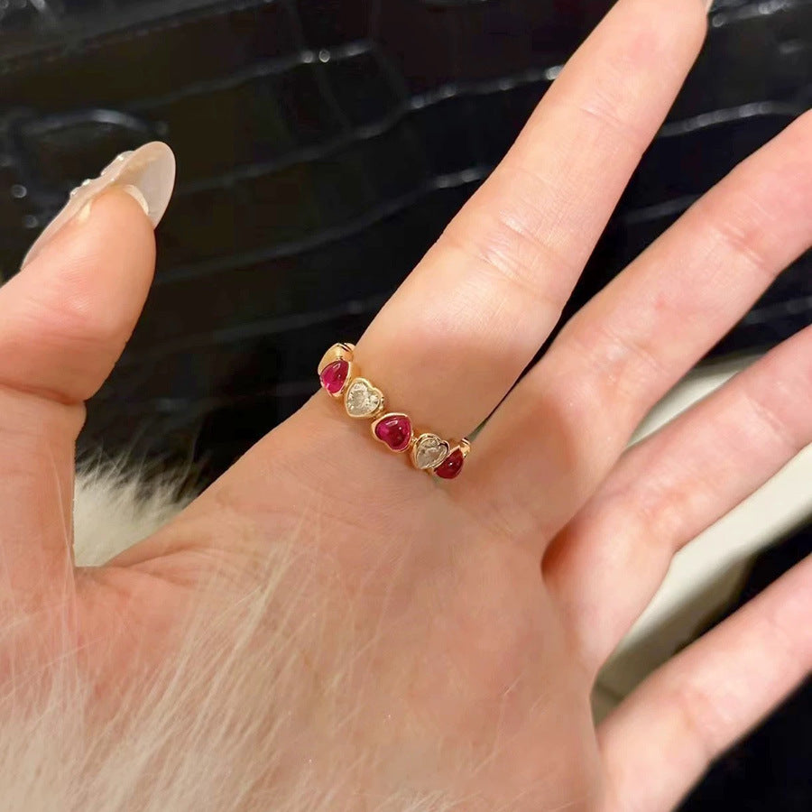 Women's Heart Zircon Red Corundum Light Luxury High-grade Love Rings