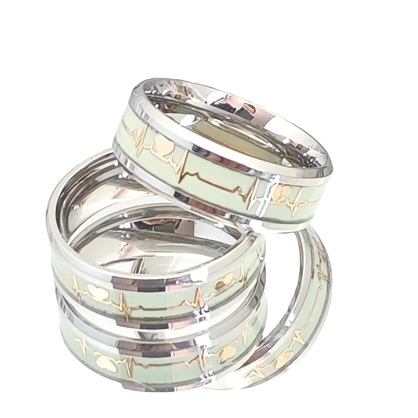 Women's & Men's Luminous Heartbeat Ecg Titanium Steel Couple Rings