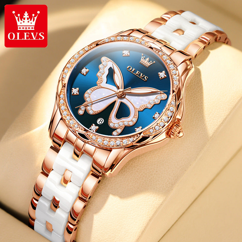 Women's Watch Butterfly Ceramic Strap Diamond Waterproof Mechanical Watches