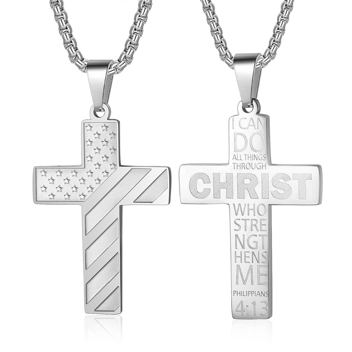 Men's Cross Stainless Steel Bible Patriotic Jewelry Inspirational Necklaces