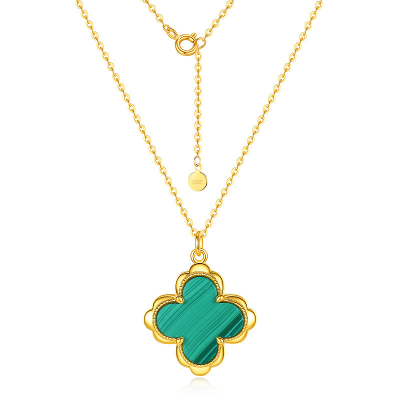 Clover Sterling Sier Lucky Peacock Emerald Necklaces