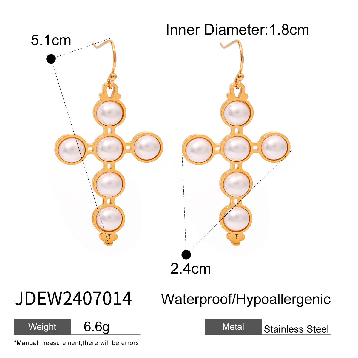Women's Ding Ornament Stainless Steel Pearl Cross Earrings