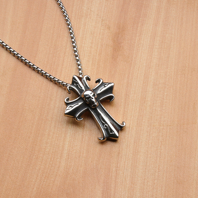 Men's Vintage Cross Ghost Head Titanium Fashion Necklaces