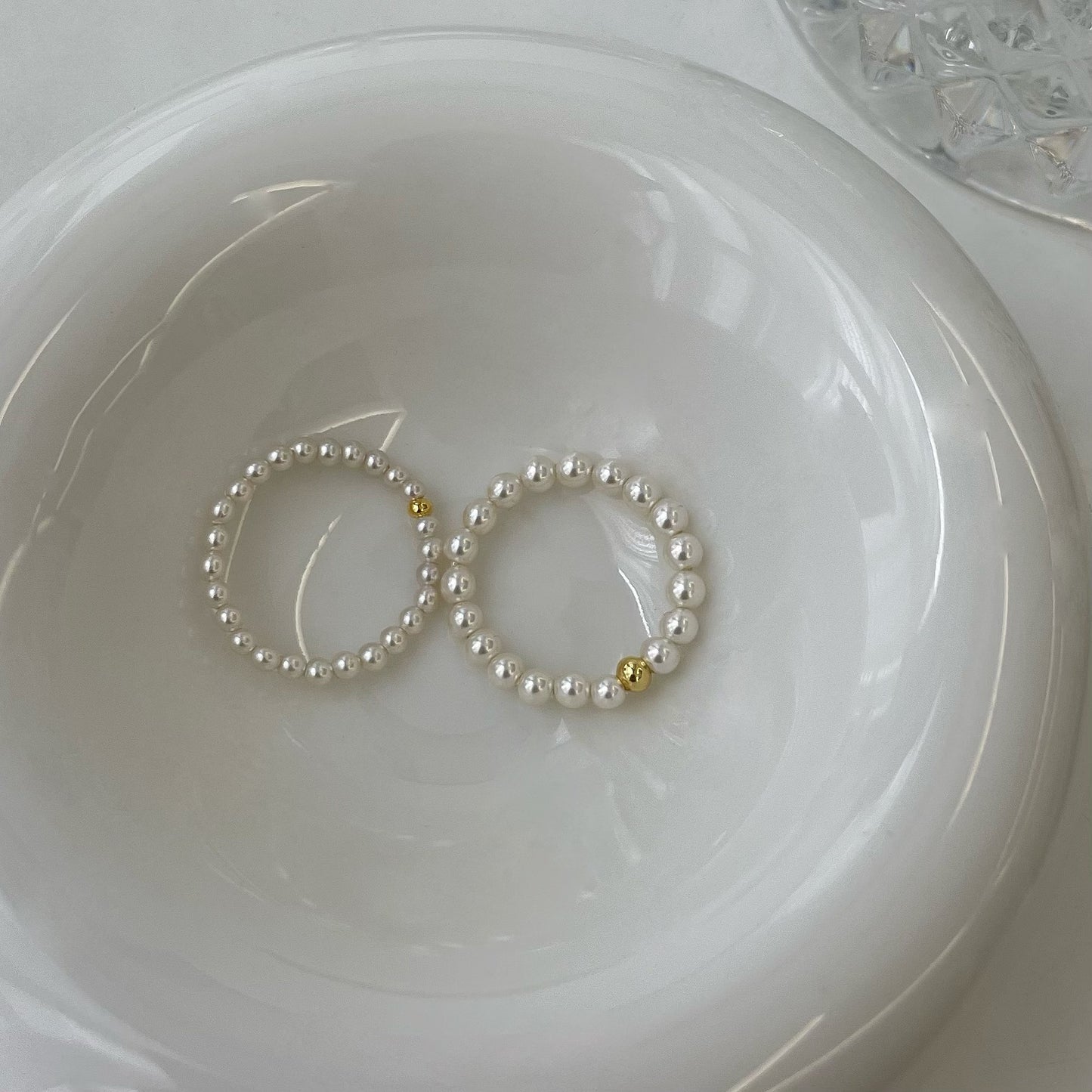Sterling Sier Pearl Elastic Simple Gentle Rings