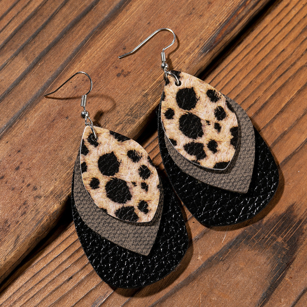 Retro Fashion Water Drop Leaf-shaped Leather Earrings
