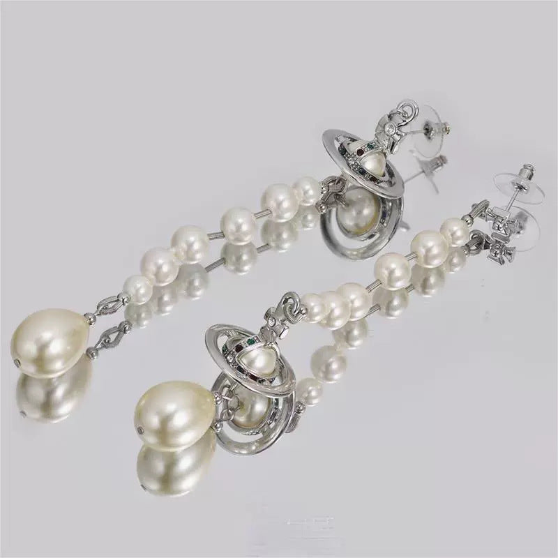 Women's Lettering Asymmetric Broken Pearl Three-dimensional Saturn Earrings