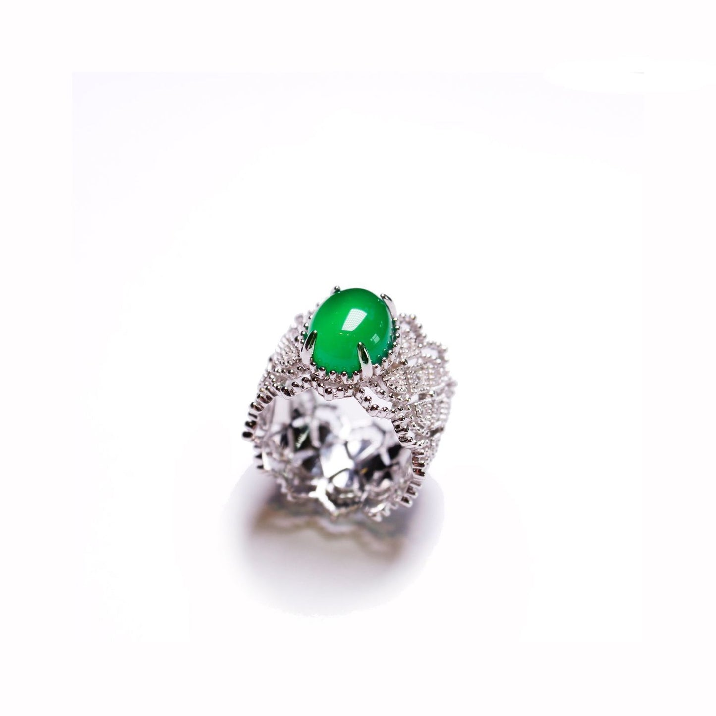 Sier Plated Lace Retro Imitation Chalcedony Rings