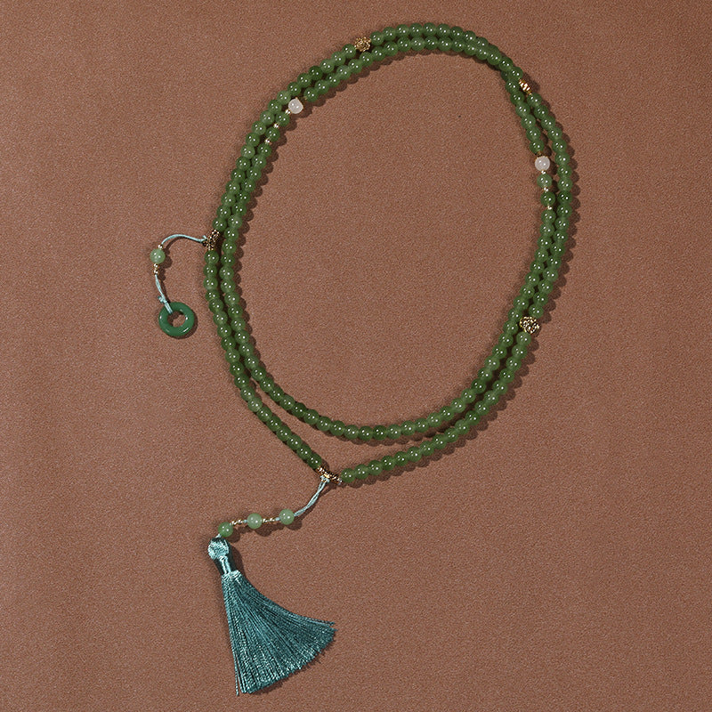 Long Cinnabar Beaded Chinese Style Chain Necklaces