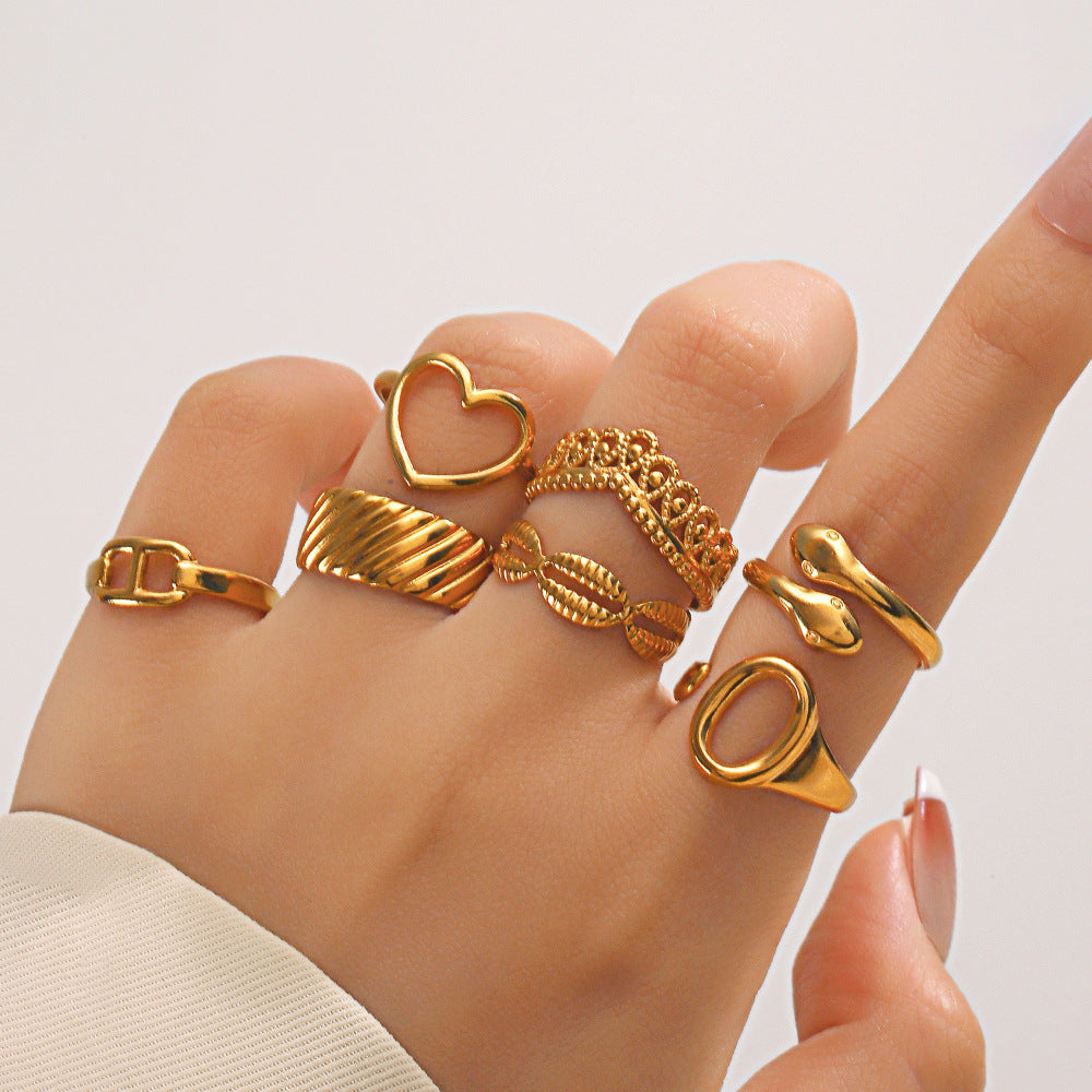 Women's Heart-shaped Open Vintage Popular Geometric Adjustable Rings
