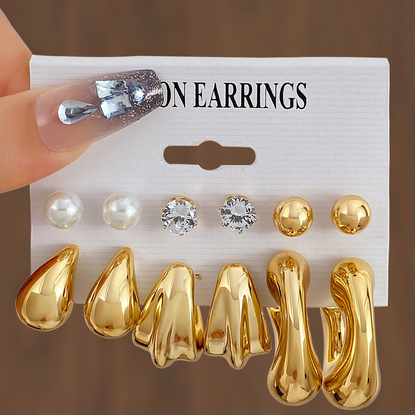 Golden Personality Water Drop Creative Complex Earrings