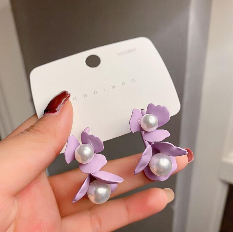 Needle Minimalist Design Flower Pearl High-grade Earrings