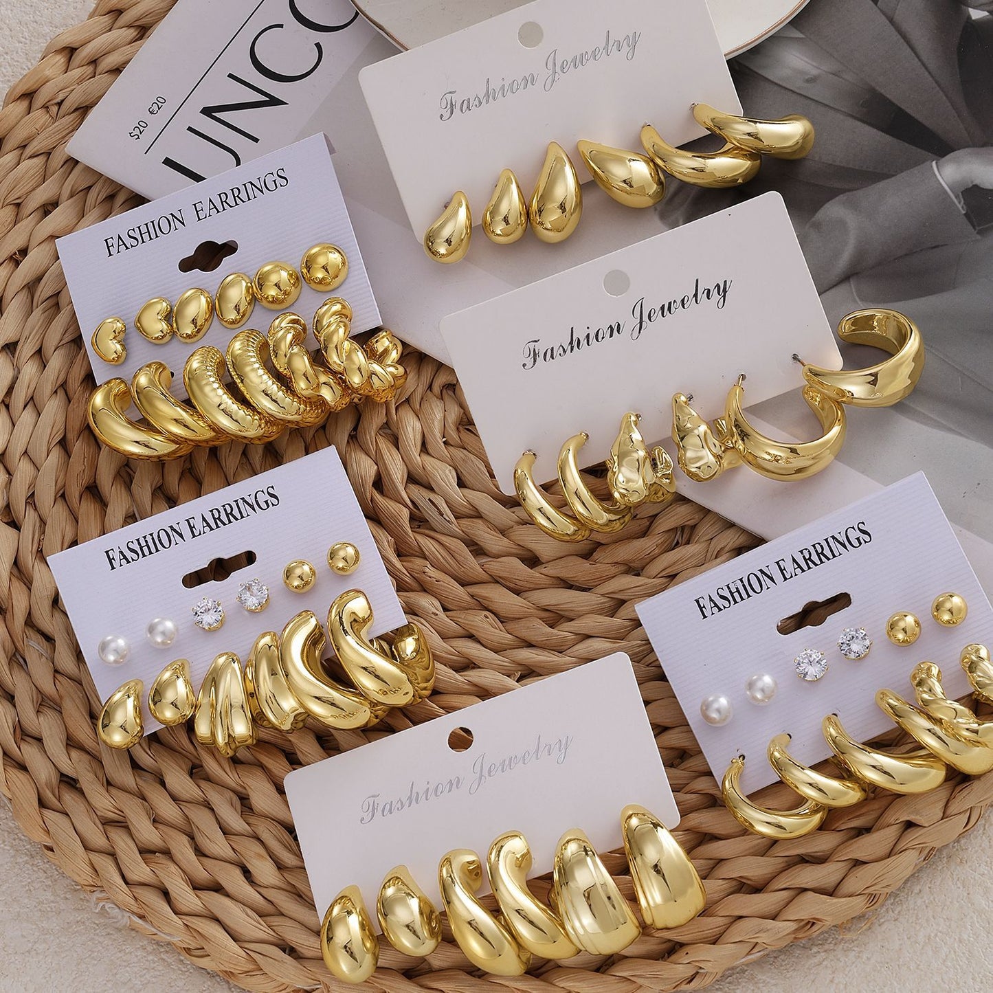 Type Irregular Card Set White Gold Color Earrings