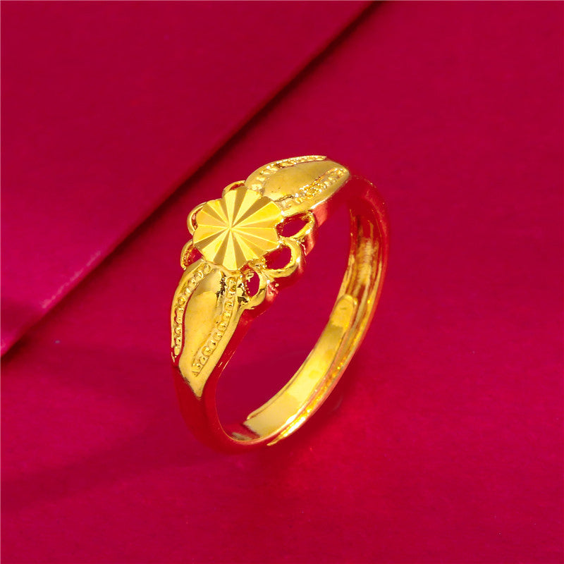 Women's Placer Gold Open Coin Female Flower Live Rings