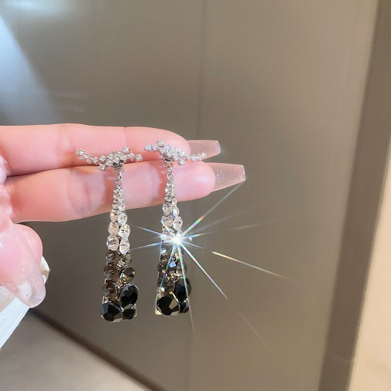 Needle Black Crystal Geometric Ear Minority Fashion Temperament Entry Earrings