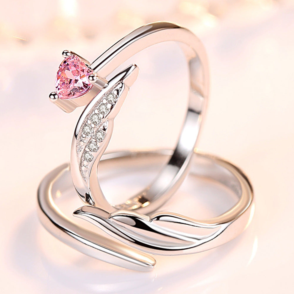 Women's & Men's Angel Wings Couple Sier Plated Opening Rings