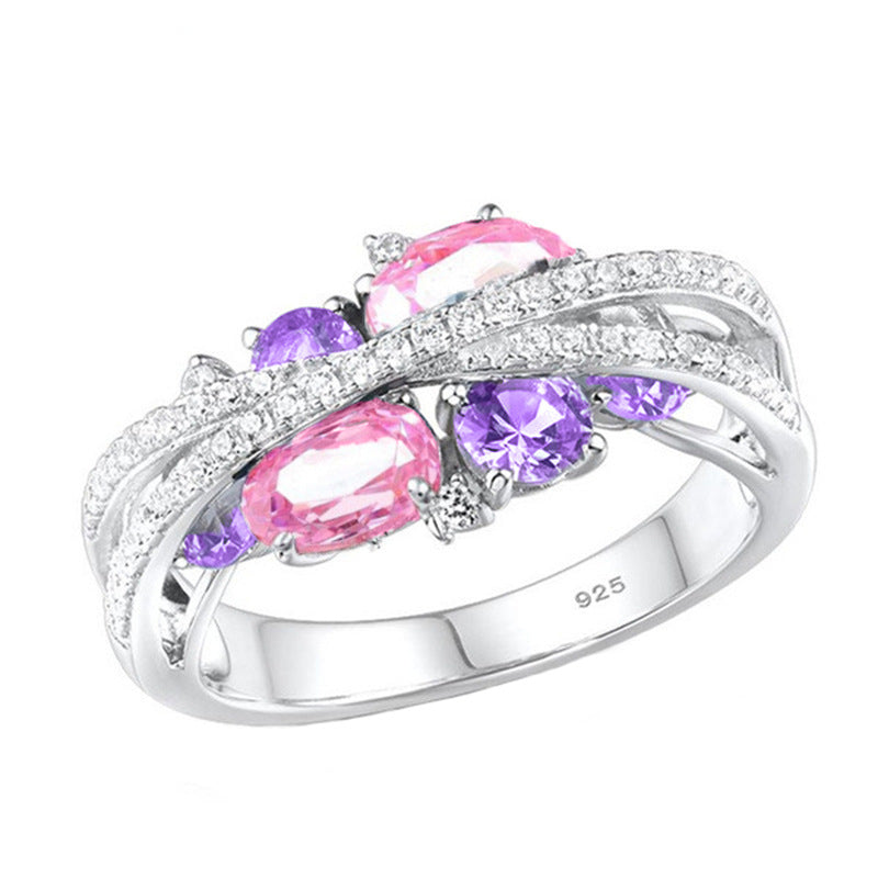 Fashion X-shaped Hollow Jeweled Blue Zircon Rings