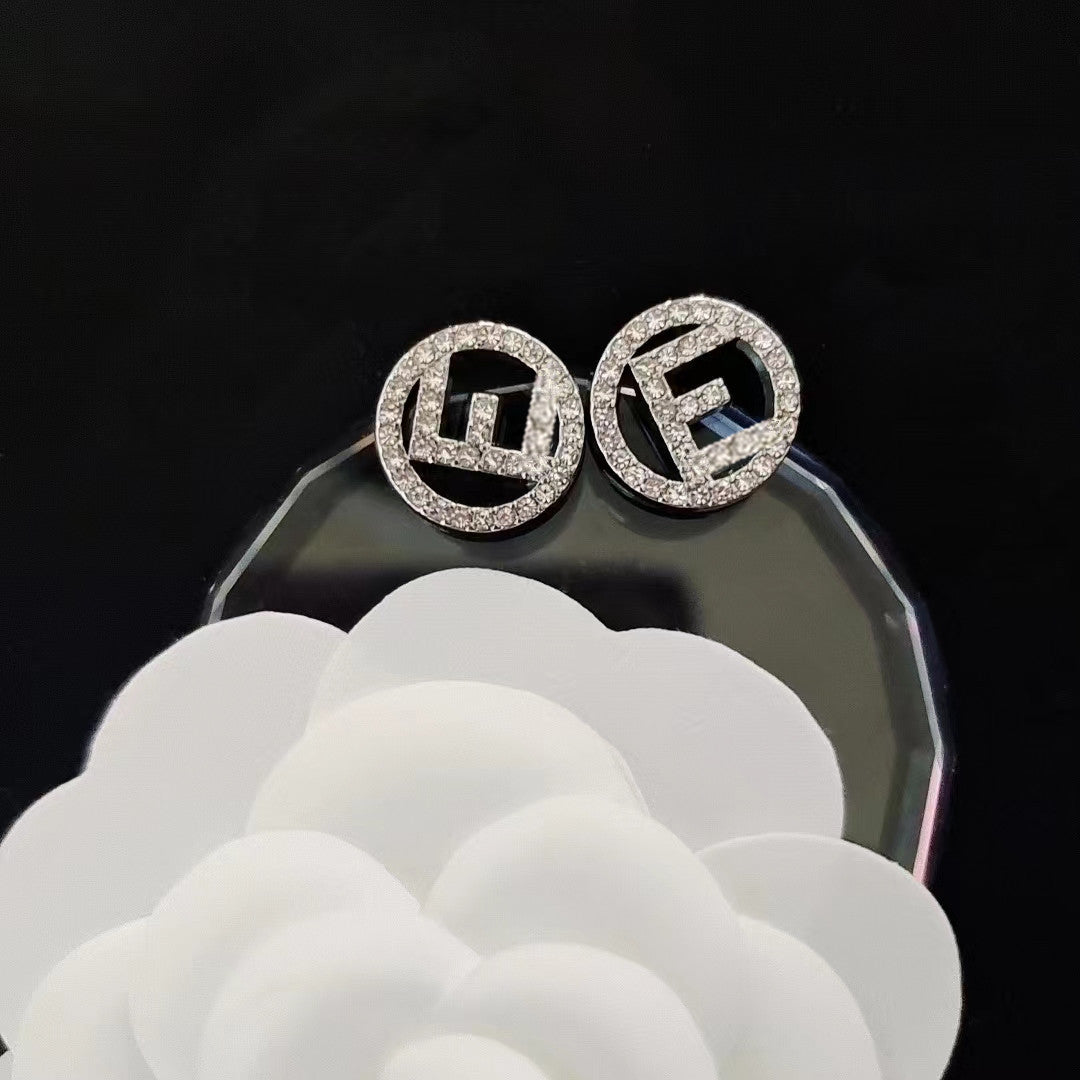 Women's & Men's Quality Collection Trending Rhinestone Letters Sier Earrings