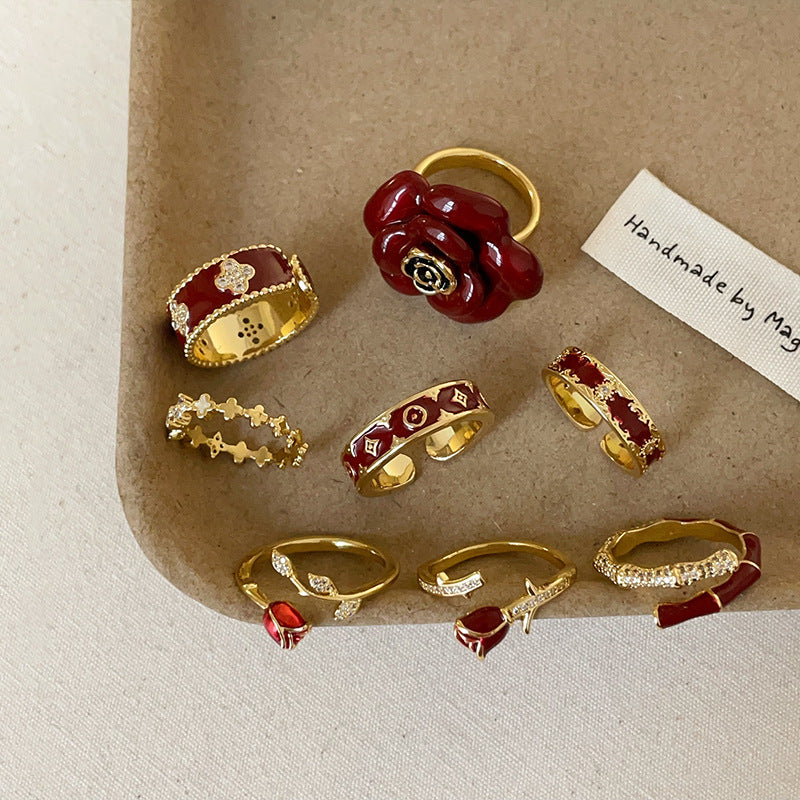 Flower Open Female Niche Retro Affordable Rings
