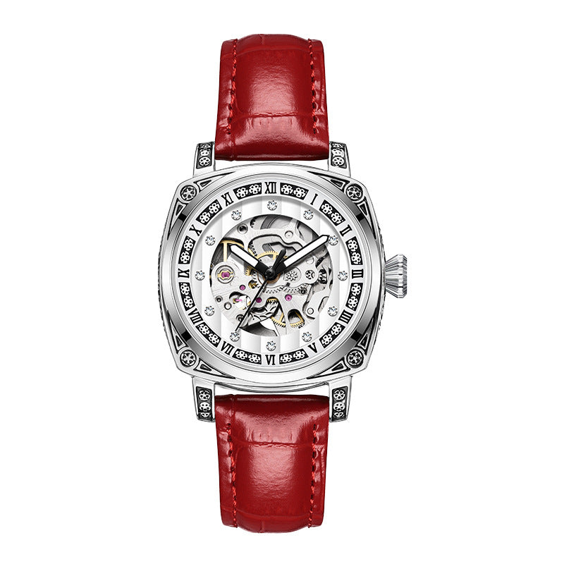 Men's Fashion Trend Carved Diamond Leather Needles Mechanical Watches