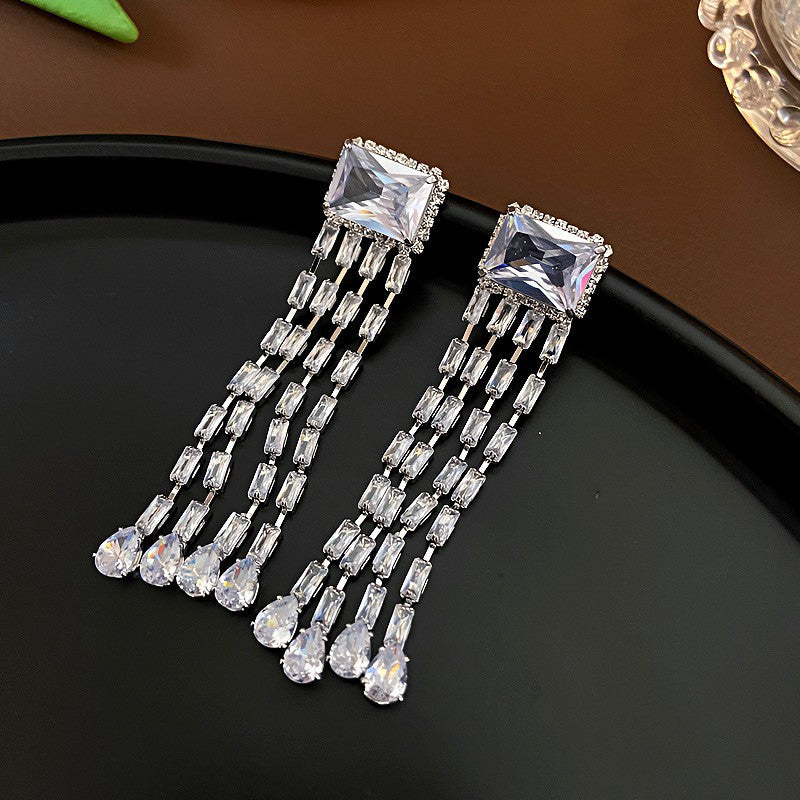 Fashion Zirconia Micro Inlaid Zircon Long Earrings