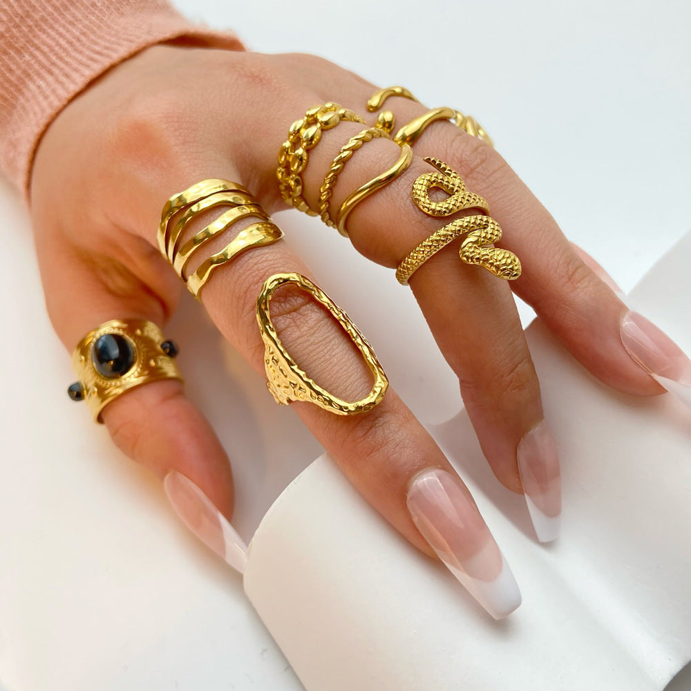 Titanium Steel Gold-plated Geometric Advanced Stainless Rings