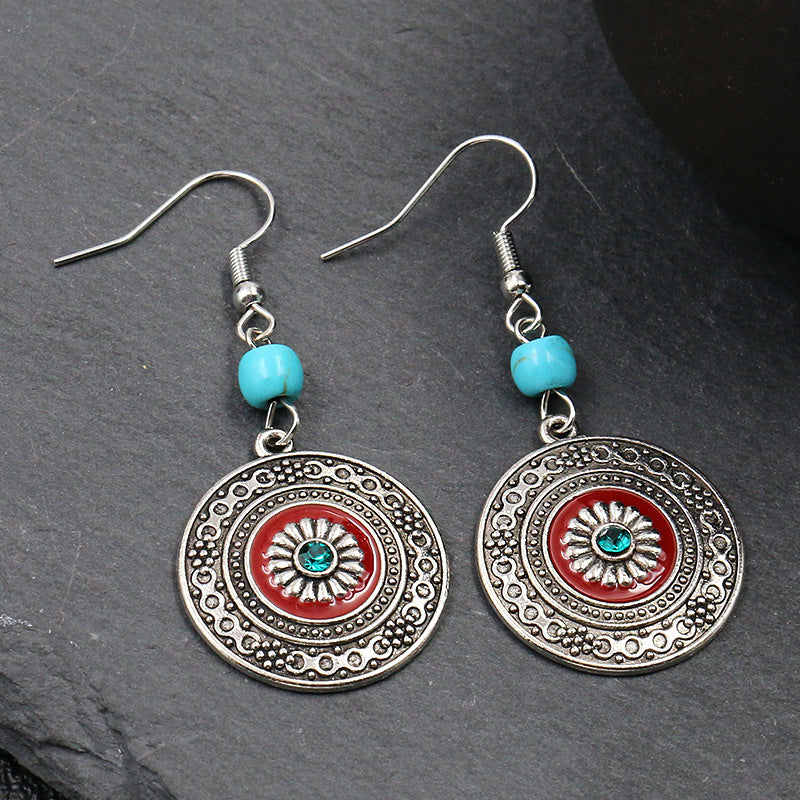 Metal Alloy Suit Vintage Color Diamond Flower Earrings