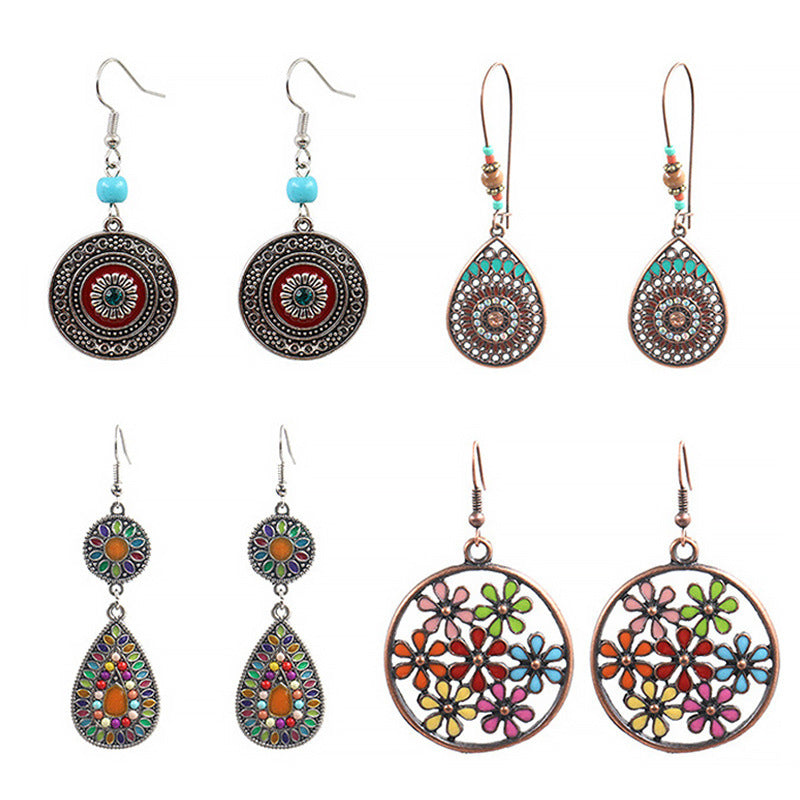 Metal Alloy Suit Vintage Color Diamond Flower Earrings