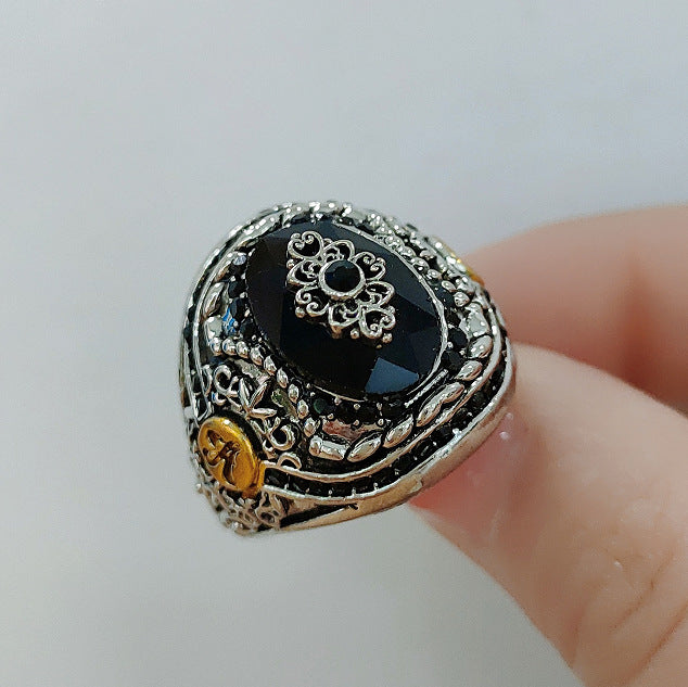 Men's Ornament Geometric Ellipse Black Acrylic Personality Retro Rings