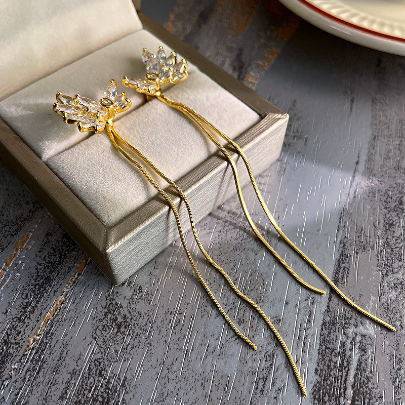 Fashion Zirconia Micro Inlaid Zircon Long Earrings