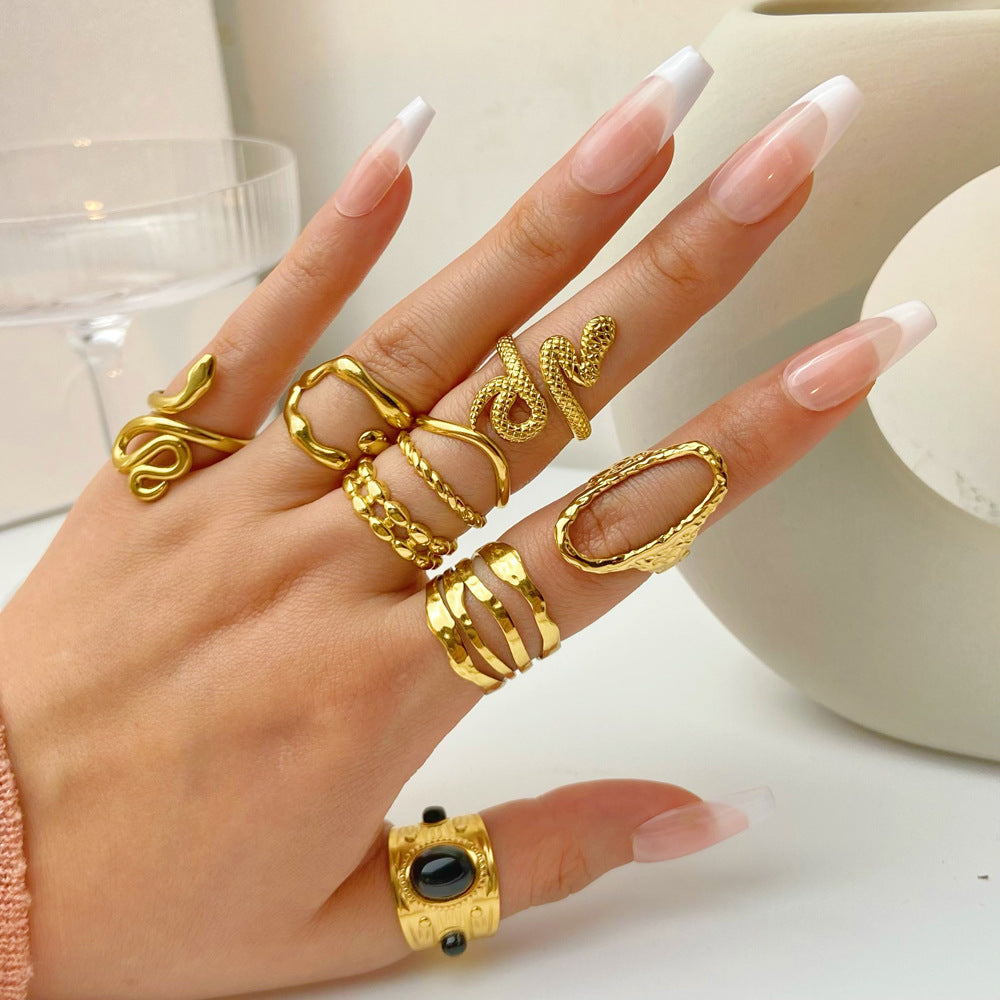 Titanium Steel Gold-plated Geometric Advanced Stainless Rings