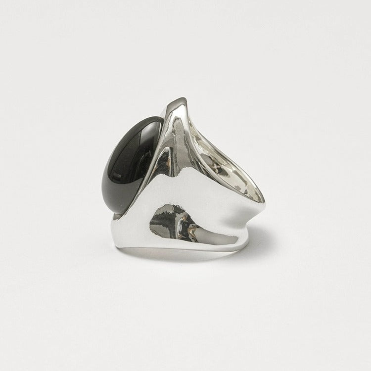Women's Ma Obsidian Open Wide Face Chinese Rings