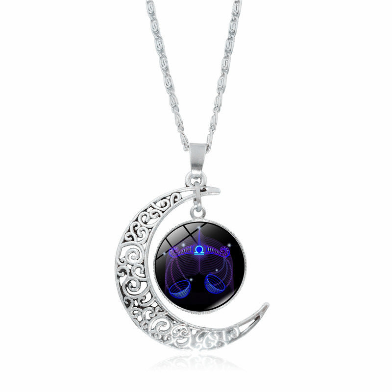 Constellation Zodiac Time Stone Moon Glass Necklaces