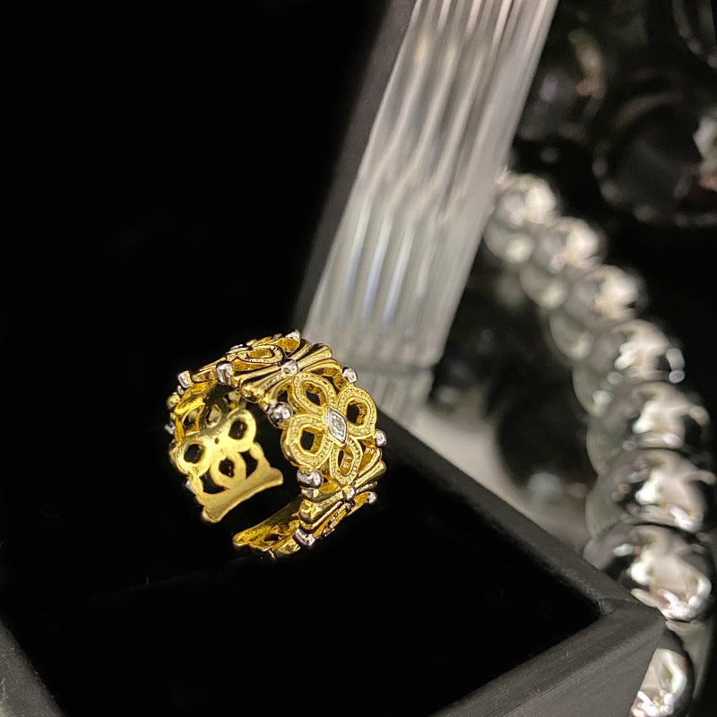 Italian Brushed Antique Cloth Gold-plated Cross Rings