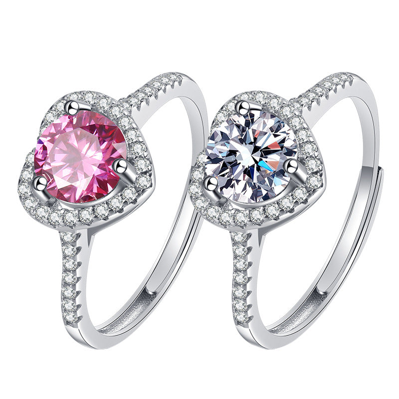 Heart-shaped Diamond Female Design Sense Niche Open Rings