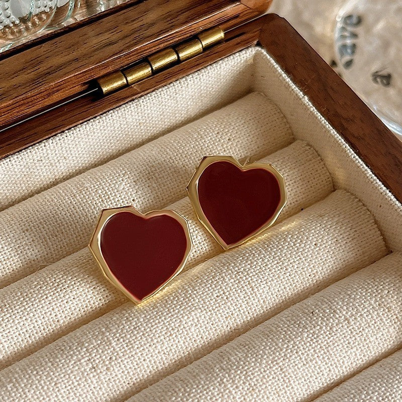 Sier Needle Drip Glazed Love Style Female Temperament Earrings