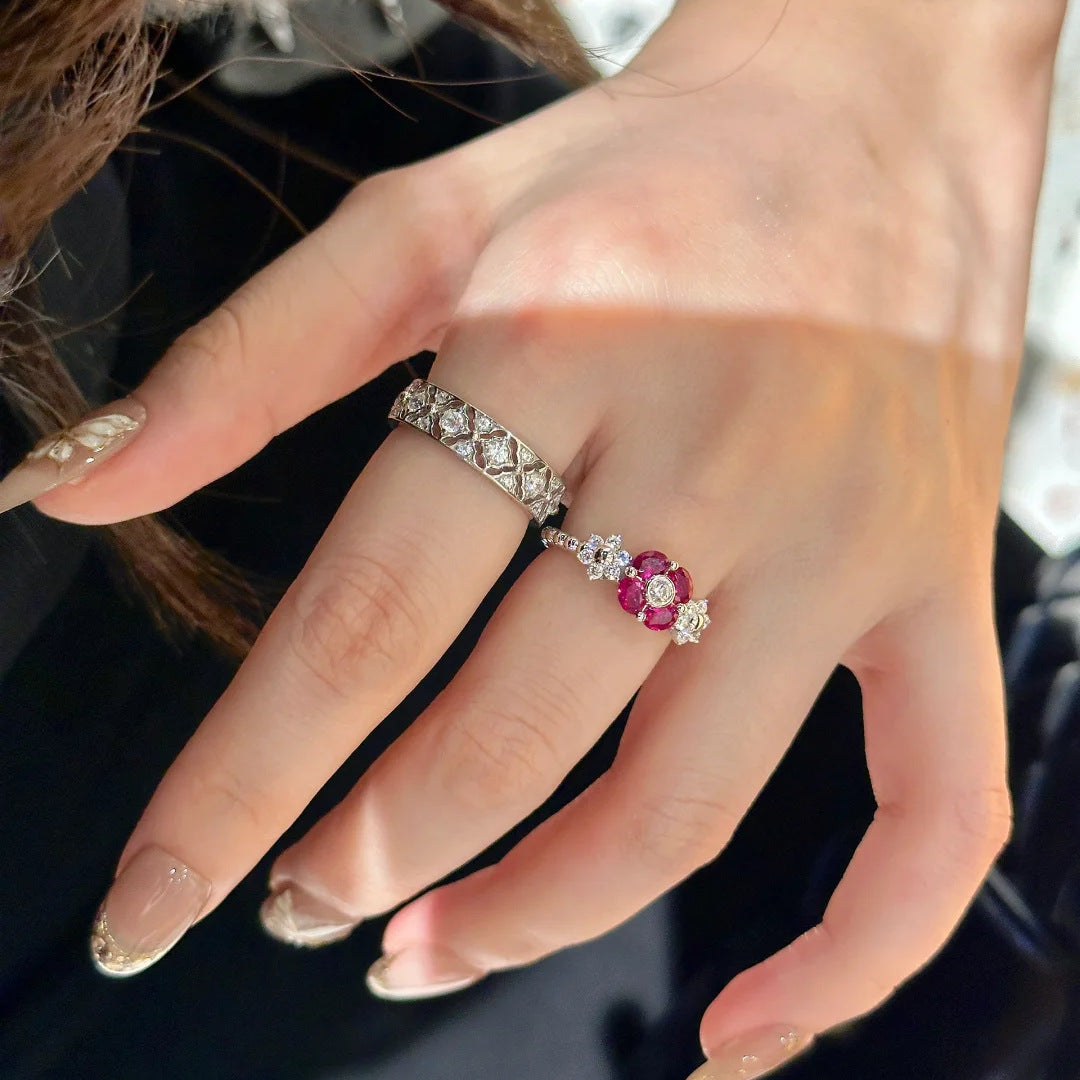 Women's Warm Smart Pitaya Red Corundum Retro Rings