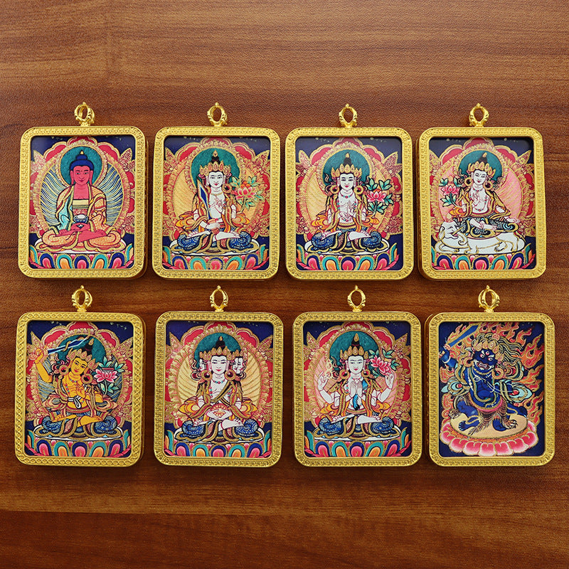 Gold Vajra Hand Painted Golden Outline Eight Patron Saints Pendants