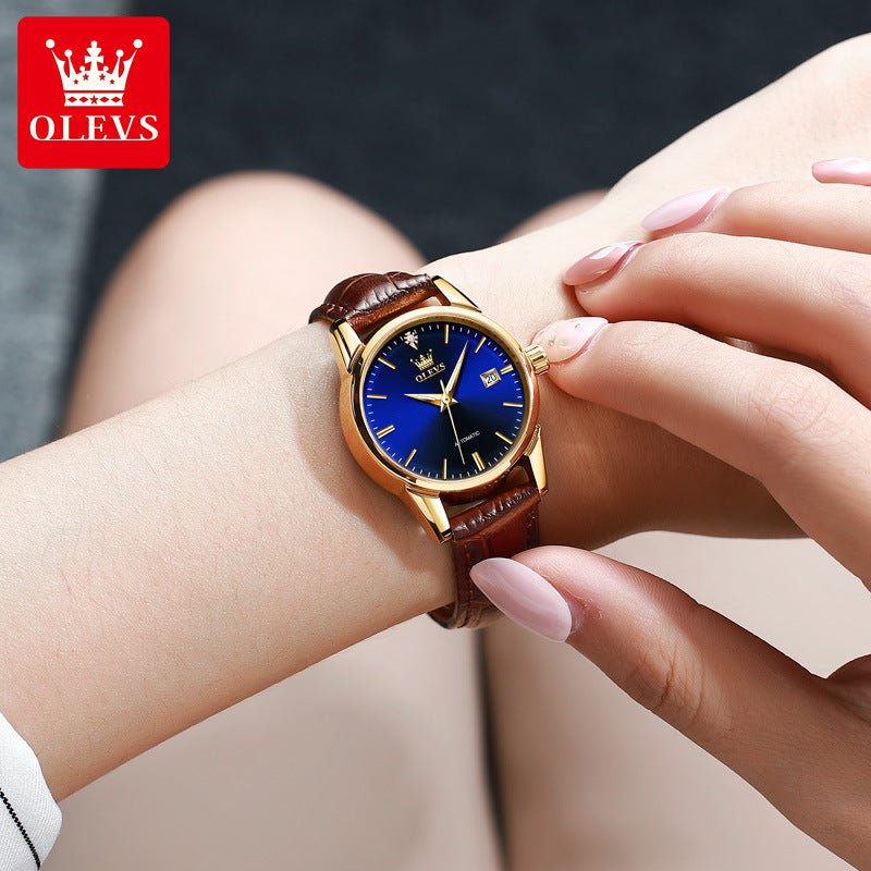 Women's Watch Fashion Waterproof Leather Strap Ladies Mechanical Watches