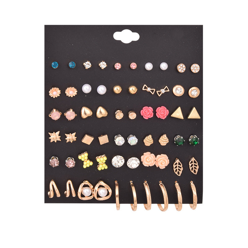 Women's Heart Flowers Pairs Earings Set Popular Rings