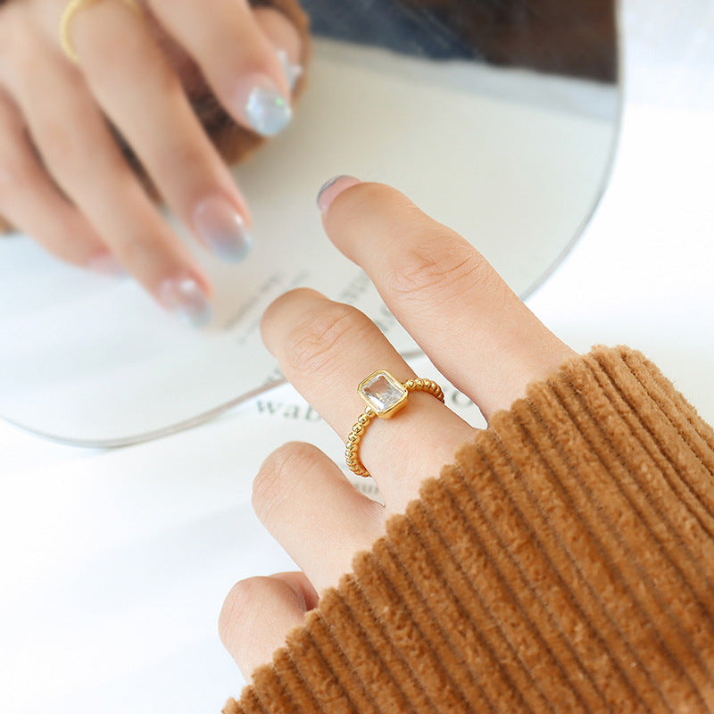 Retro Style Niche Design Square Zircon Brass Unique Personality Rings