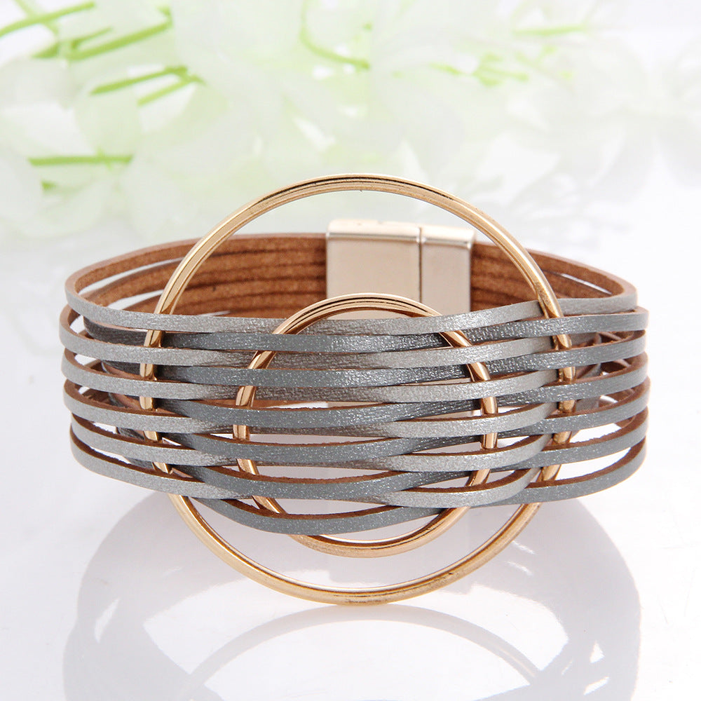 Women's Bohemian Two Colors Double Accessories Leather Rings