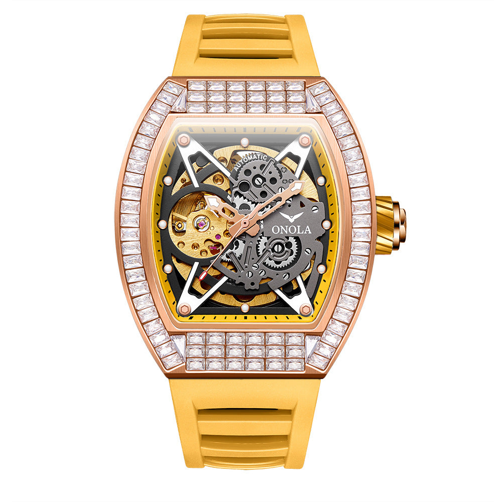 Men's Fashion Square Diamond Live Broadcast Hollow Automatic Mechanical Watches