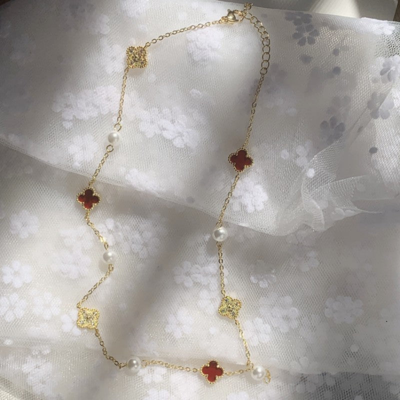 Inlaid Zircon Flower Pearl Light Luxury Temperament Classic Necklaces