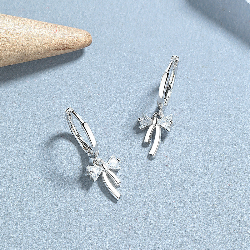 Sier Bow Zircon Female Sweet Fashion Earrings