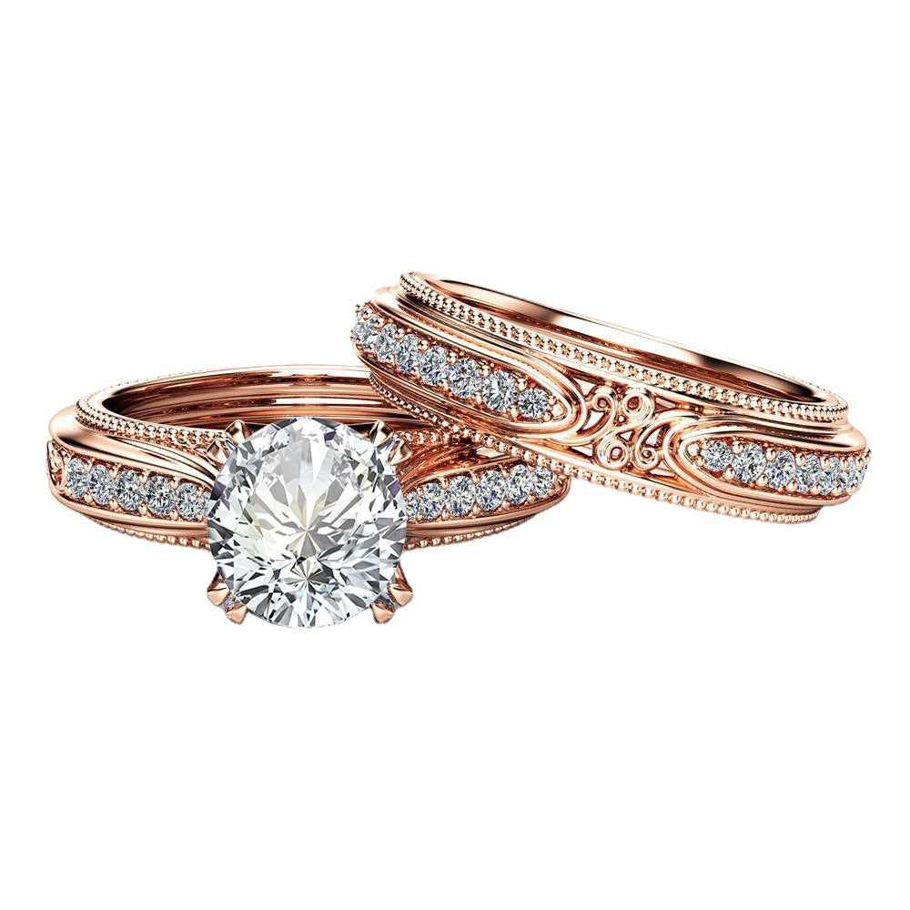 Women's Rose Gold Vintage Inlaid Zircon Engagement Rings