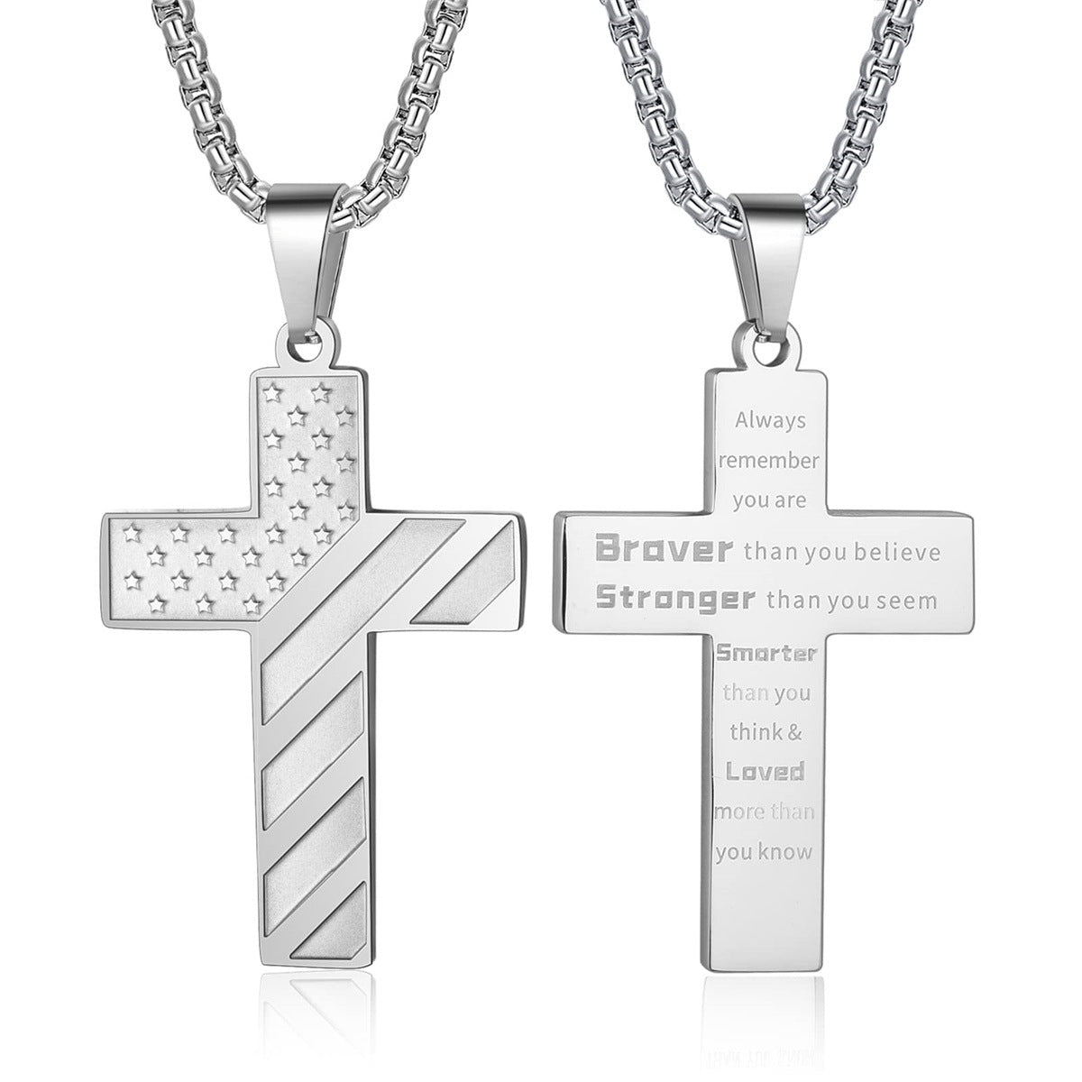 Men's Cross Stainless Steel Bible Patriotic Jewelry Inspirational Necklaces