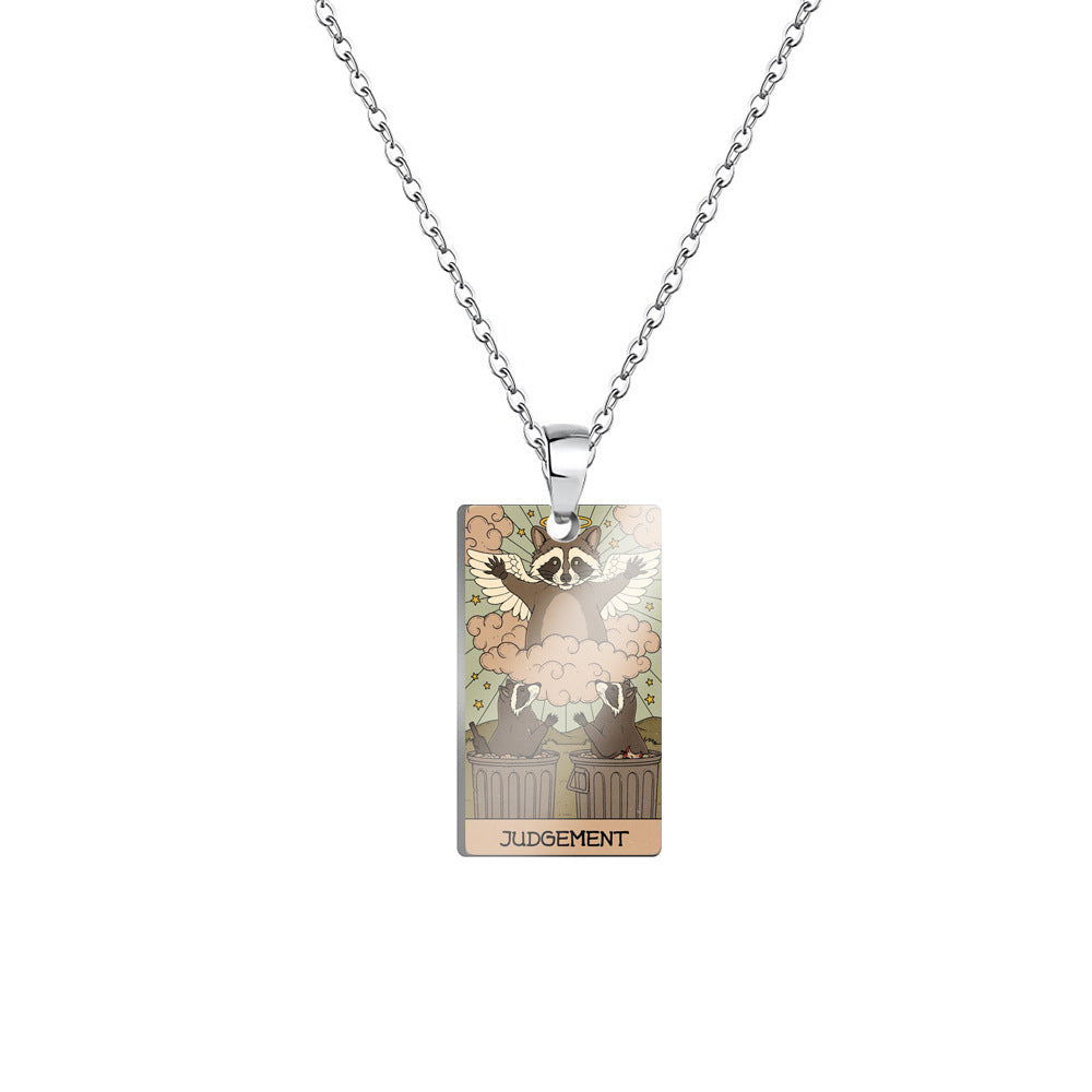 Retro Color Printing Raccoon Stainless Steel Pendants