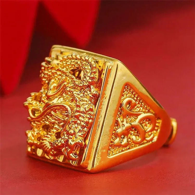 Men's Placer Gold Imitation Jade Around With Rings