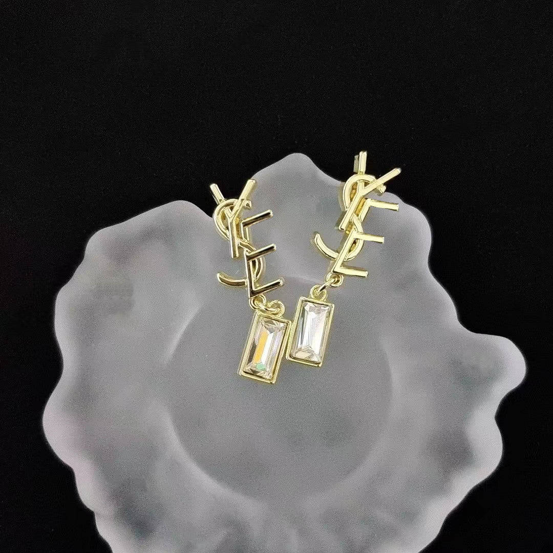 Women's & Men's Quality Collection Trending Rhinestone Letters Sier Earrings